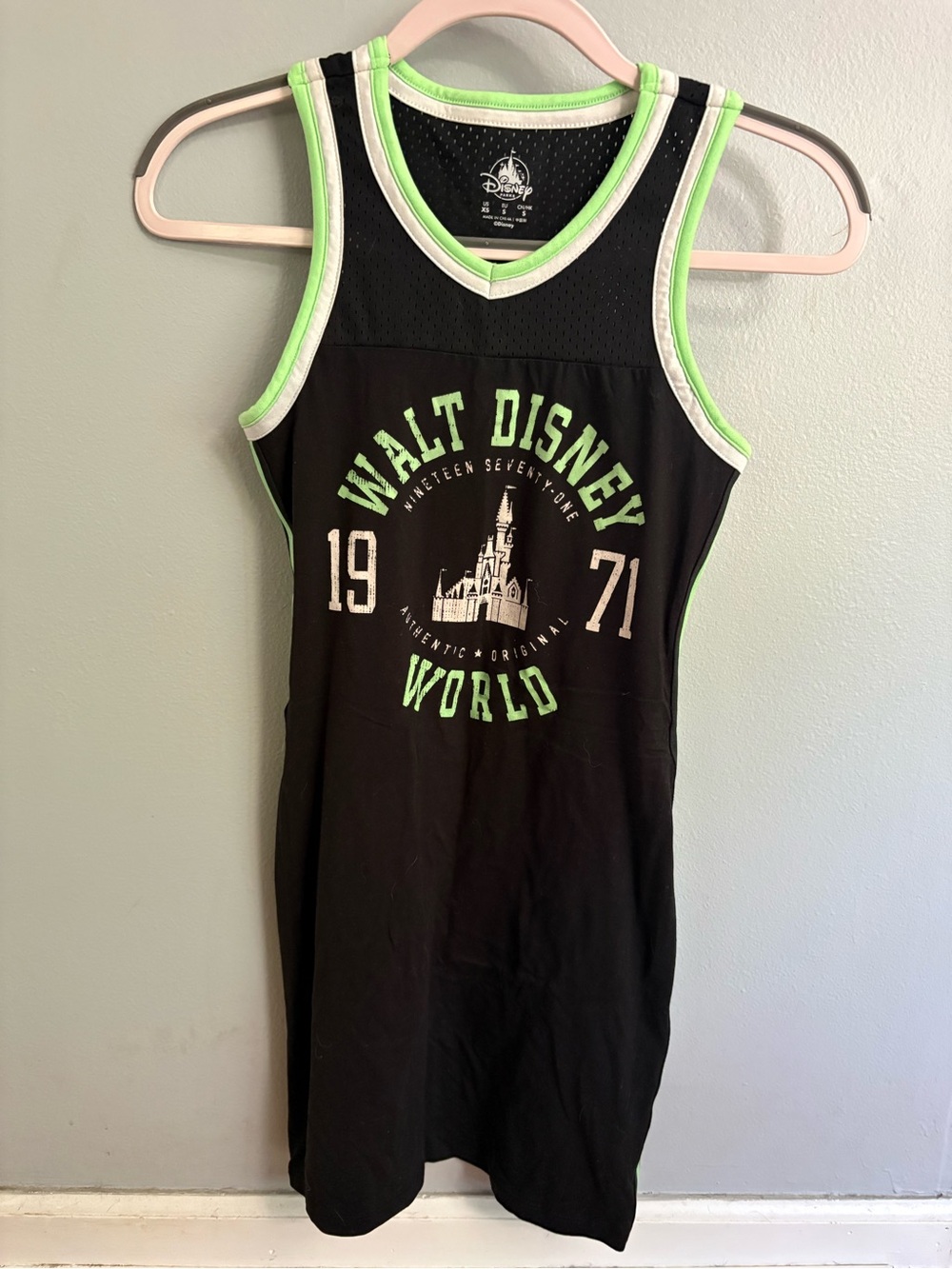 Disney Black and Neon Green Tank Dress with Walt Disney World Graphic